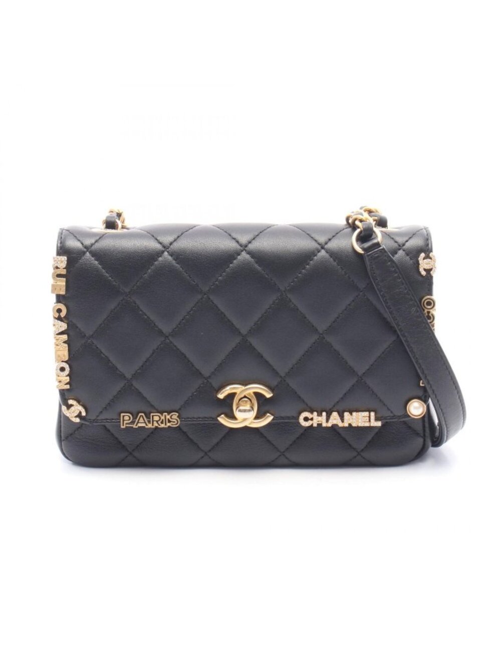 Chanel Shoulder Bag Mini Flap Quilted Black Leather